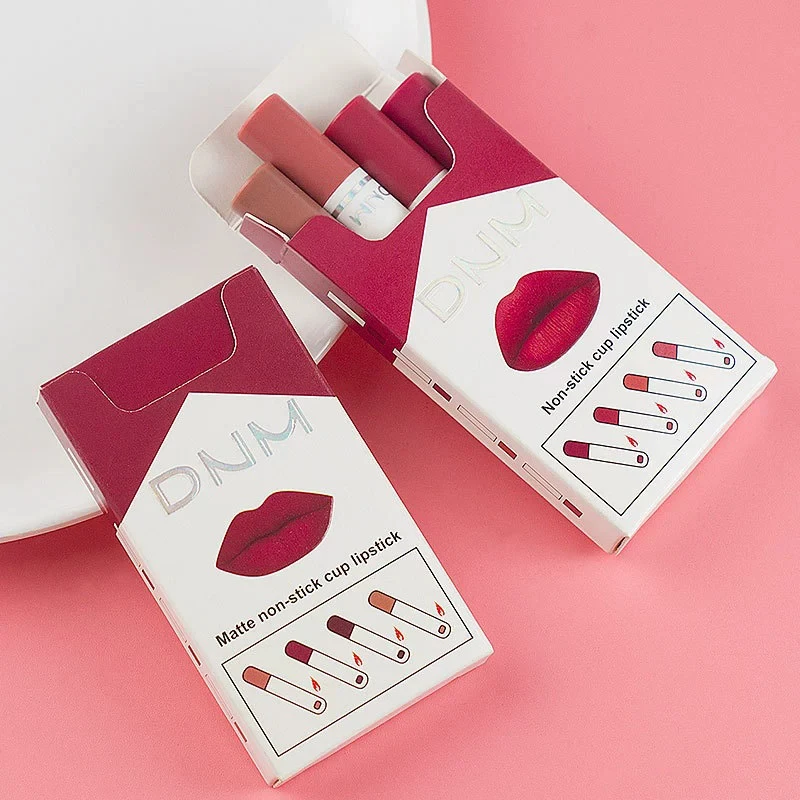 Juego de 4 Labiales de Maquillaje, Cosméticos Coreanos, Juego de Labiales Sexys, Tinte de Labios, Brillo de Labios, Maquillaje Impermeable, Mate, de Larga Duración