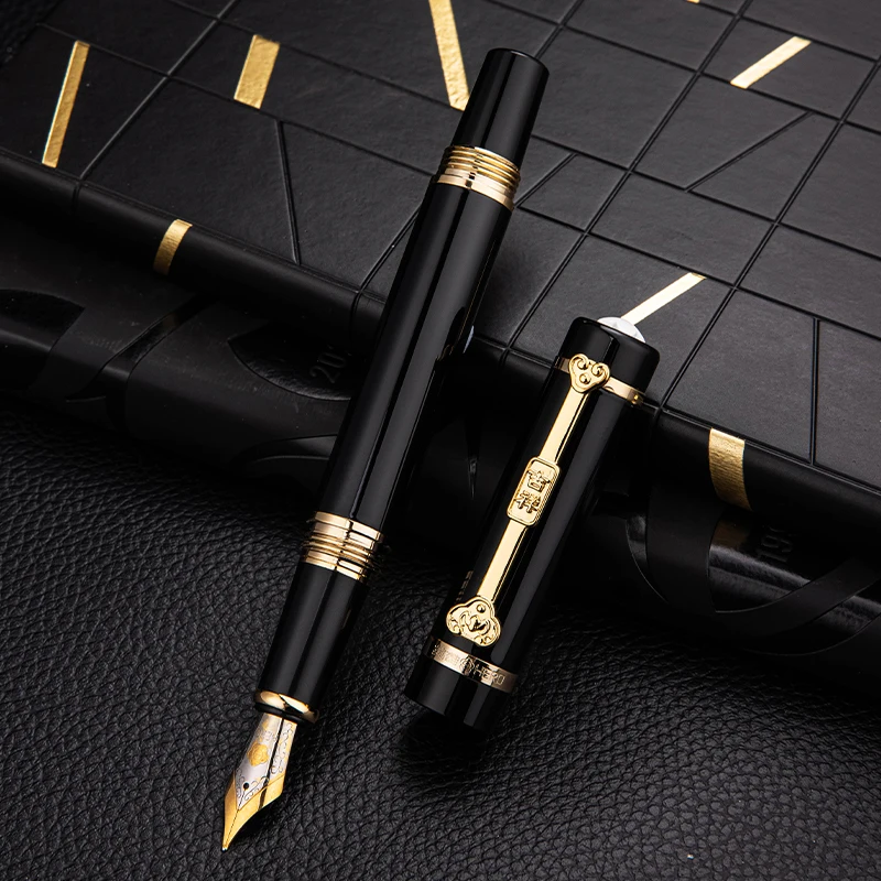 

Hero 1070 Auspicious Fountain Pen for Adults, Classic Gift Box, Birthday Gift, High-End Pure Black Gold Clip Pen, Men's High-Loo