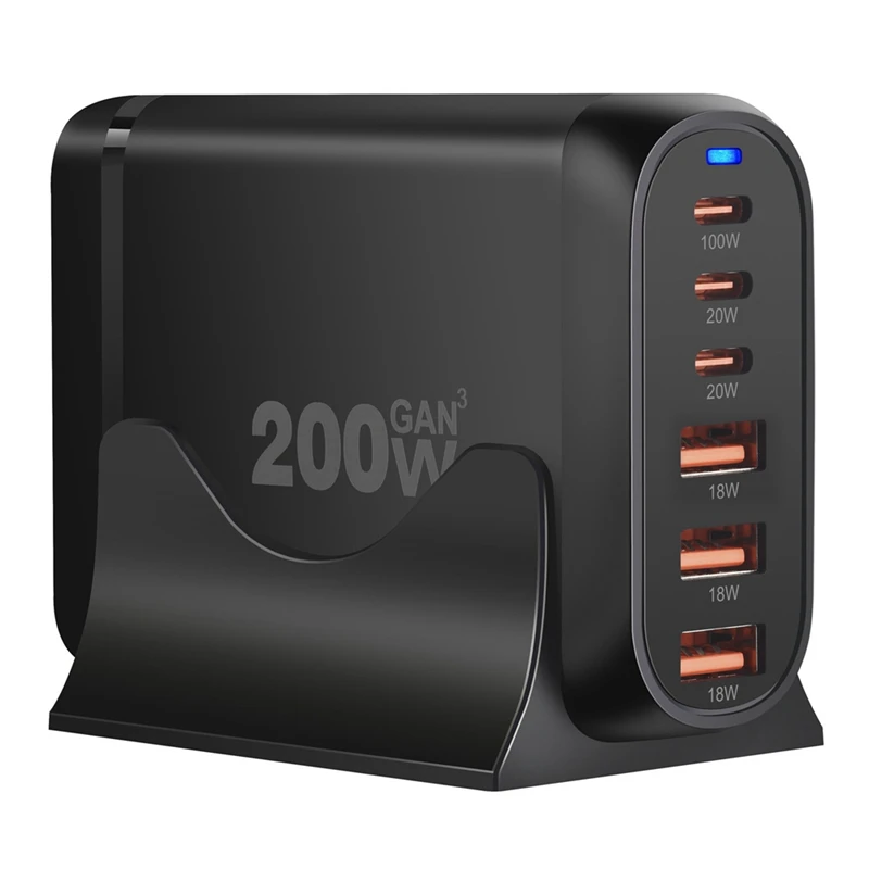 200W Gan Desktop Charger 6-Port USB Type C PD Charger Fast Charge 3.0 Fast Charger Mobile USB Charger