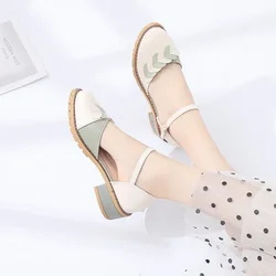 Apricot Outdoor Footwear Block Heel Summer 2024 Buckles Sandals for Women Round Toe Tip with Low Heels Ladies Shoes Office Work