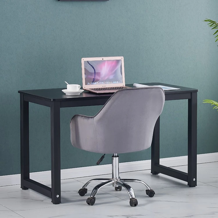 ！@Simple Modern Steel Wood Computer Desk Stainless Steel Frame High Load Bearing Solid Wood Particle