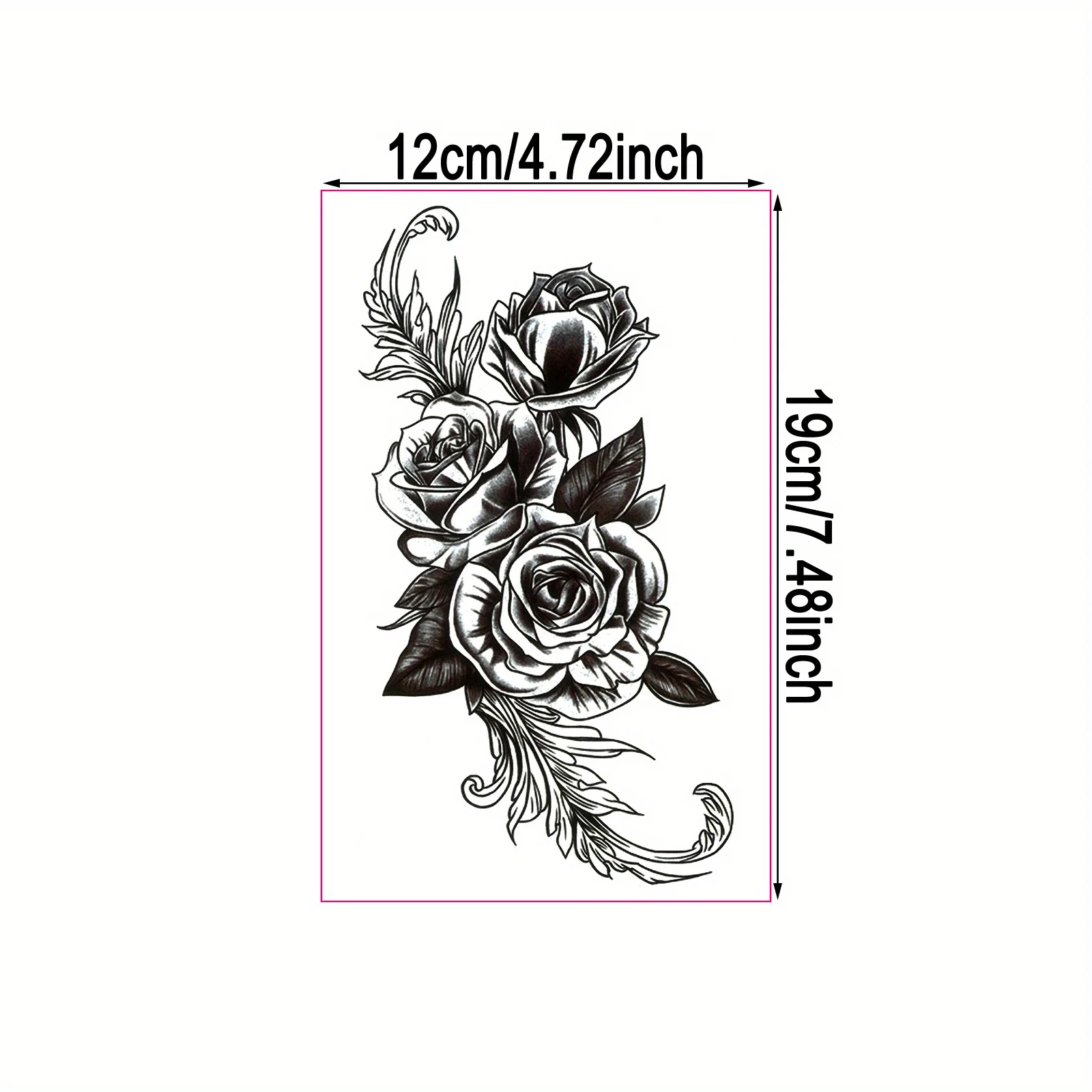 1pc Rose Floral Temporary Tattoo, Waist Fake Tattoo Sticker, Black Flower Waterproof Tattoo Decal For Men & Women