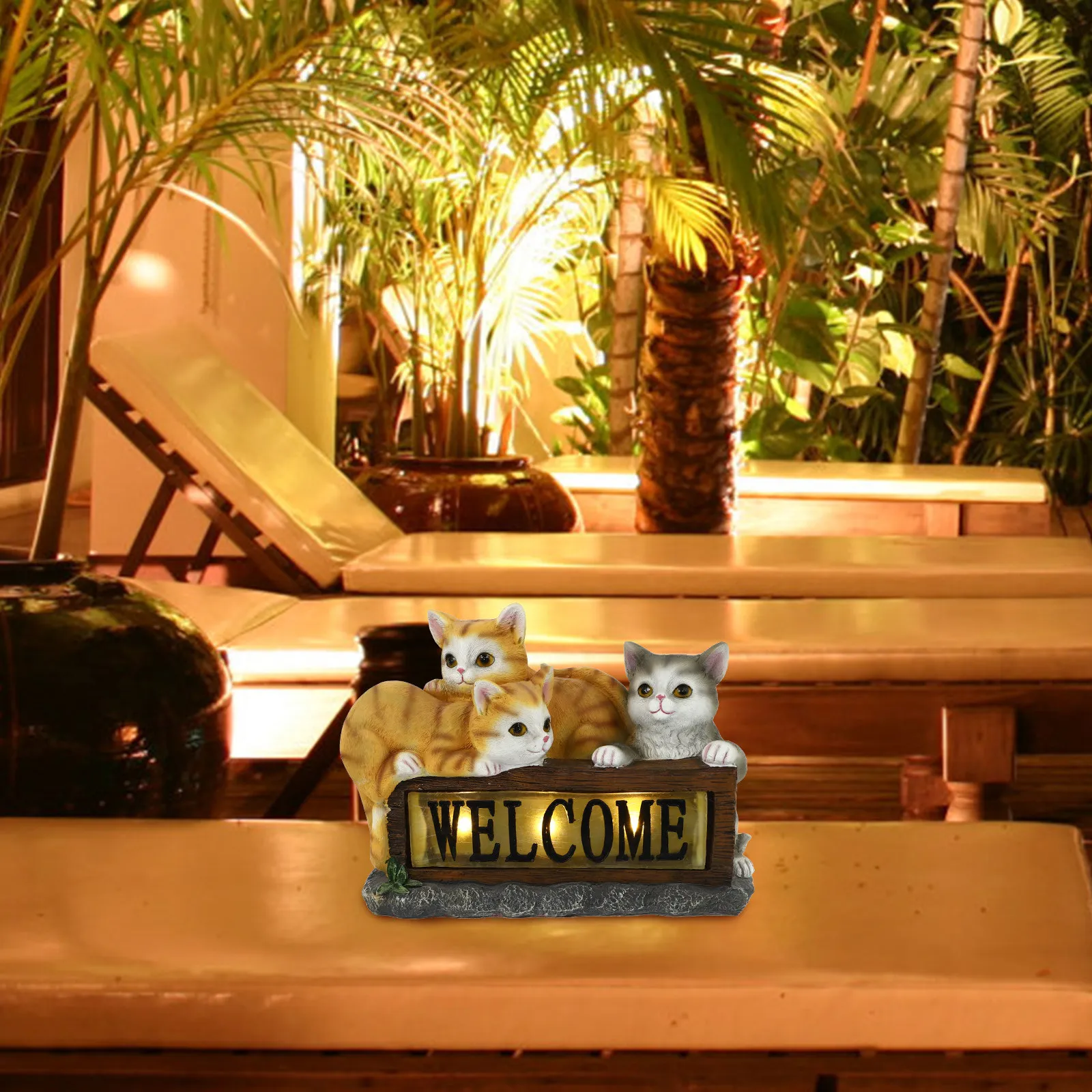 

1 шт. Садовый светильник на солнечной батарее в форме кошки, декоративное украшение из смолы для улицы, для крыльца, дорожек, двора, парка, светящийся креативный декор в виде животного