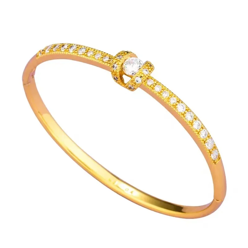 

24K Yellow Gold Color Irregular Personality Buckle Bracelet for Women Bride Fashion Simple Gold Bracelet Bangles Jewelry Gifts