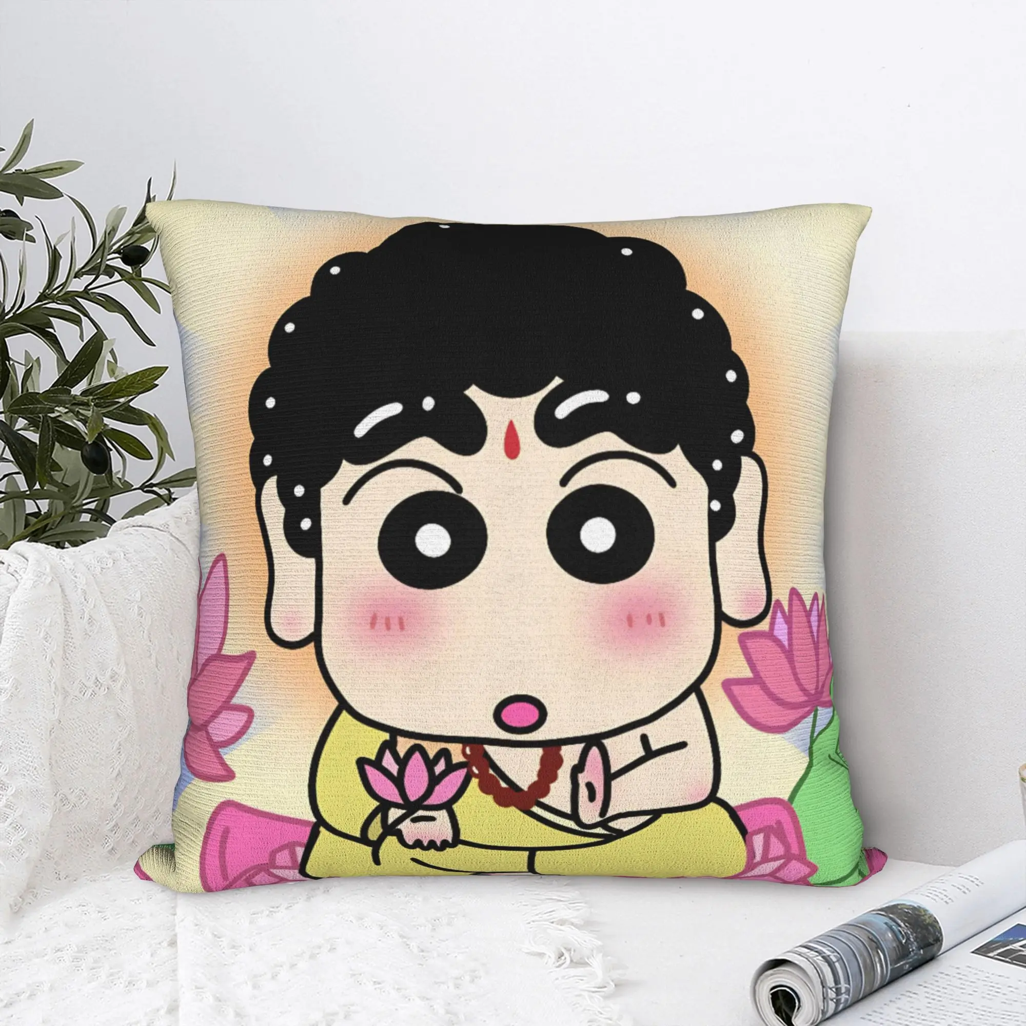 Shinchans Buddhism Zen Lotus Pillowcase Polyester Cushion Cover Decor Funny Throw Pillow Case Cover Chair Dropshipping 45*45cm