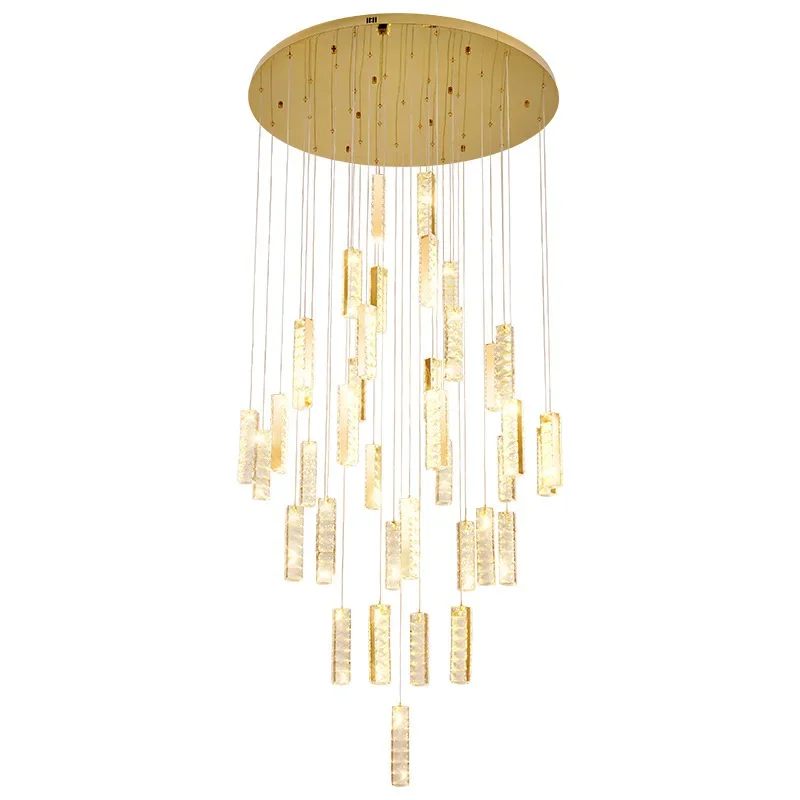 

Empty light luxury villa crystal staircase light rotating atmosphere hotel lobby duplex building sky luxury warm chandelier