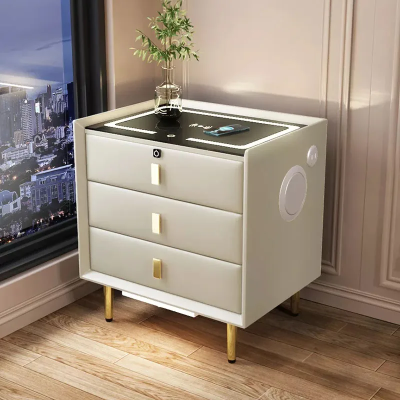 Bedroom Cabinets All Solid Wood Smart Bedside Table USB LED Nightstand Modern Bedroom Mini Locker Meuble Home Furniture AA50BT