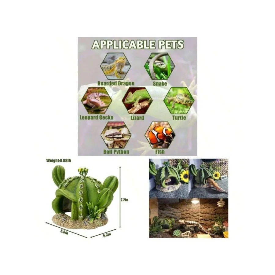 【New style】Reptile Decor Hide And Cave Plants Terrarium Decorations Resin Cactus Desert Aquarium Habitat Accessories Bearded Ch