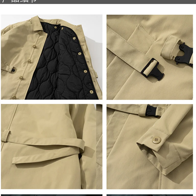 Detachable Men\'s Quilted Jacket Lining Lapel Mid Length Cotton Coat Autumn Winter Oversized Cotton Clothing 2A0510