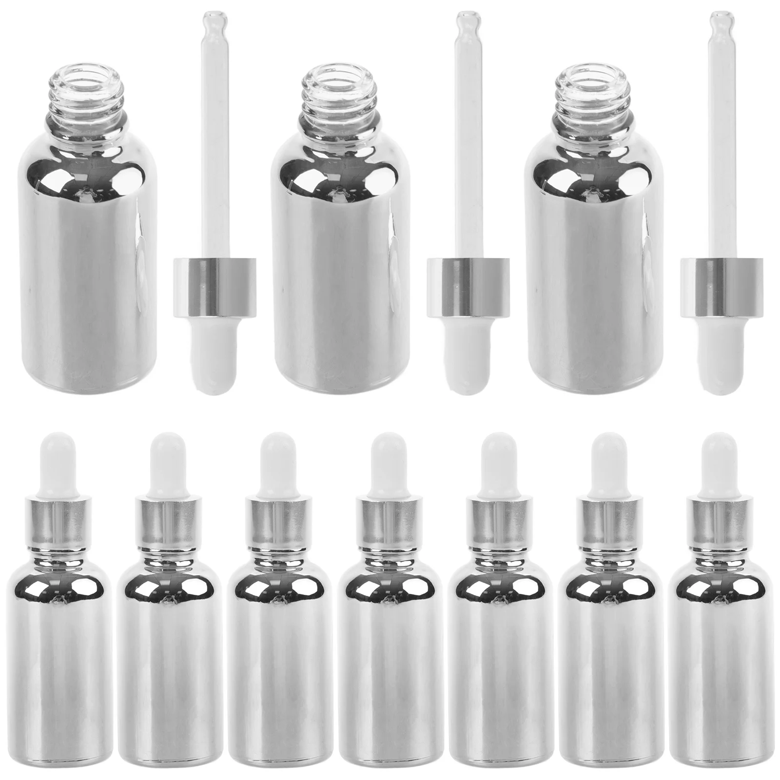 

10Pcs Essential Oil Bottles Dropper Glass Bottles Silver Plated Leak Proof 30ml Durable Reusable for Cosmetics