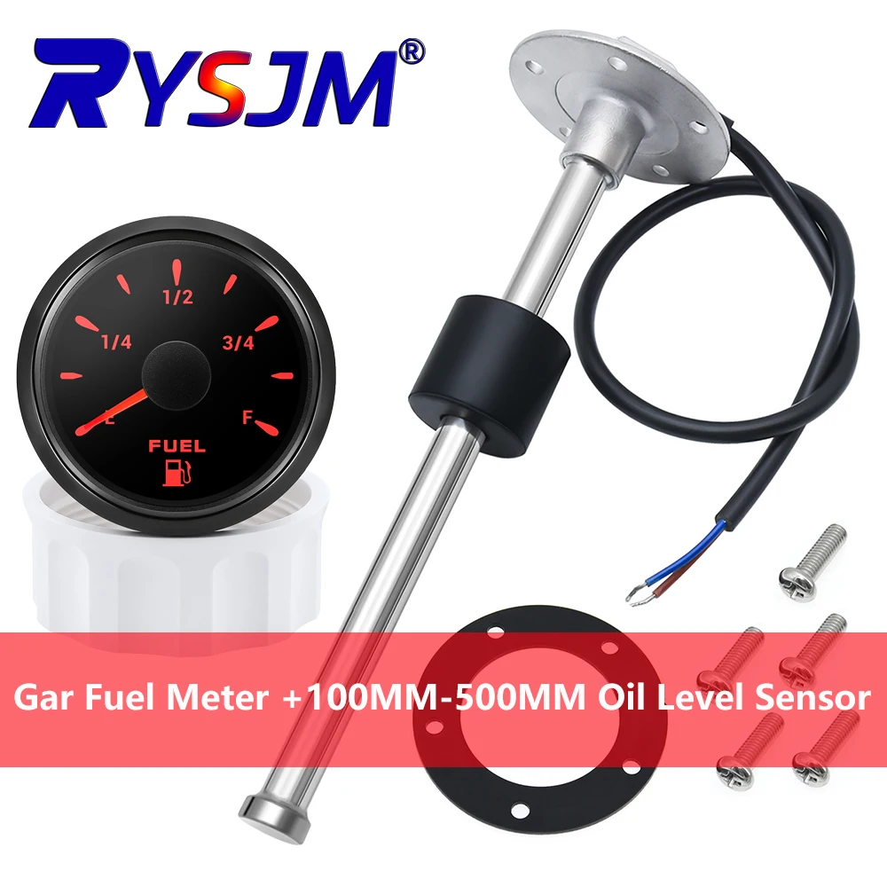 7Color Backlight Fuel Level Tank Oil Level Gauge E-F Pointer Digit Gar Fuel Meter +100MM-500MM Oil Level Sensor for Car Marine