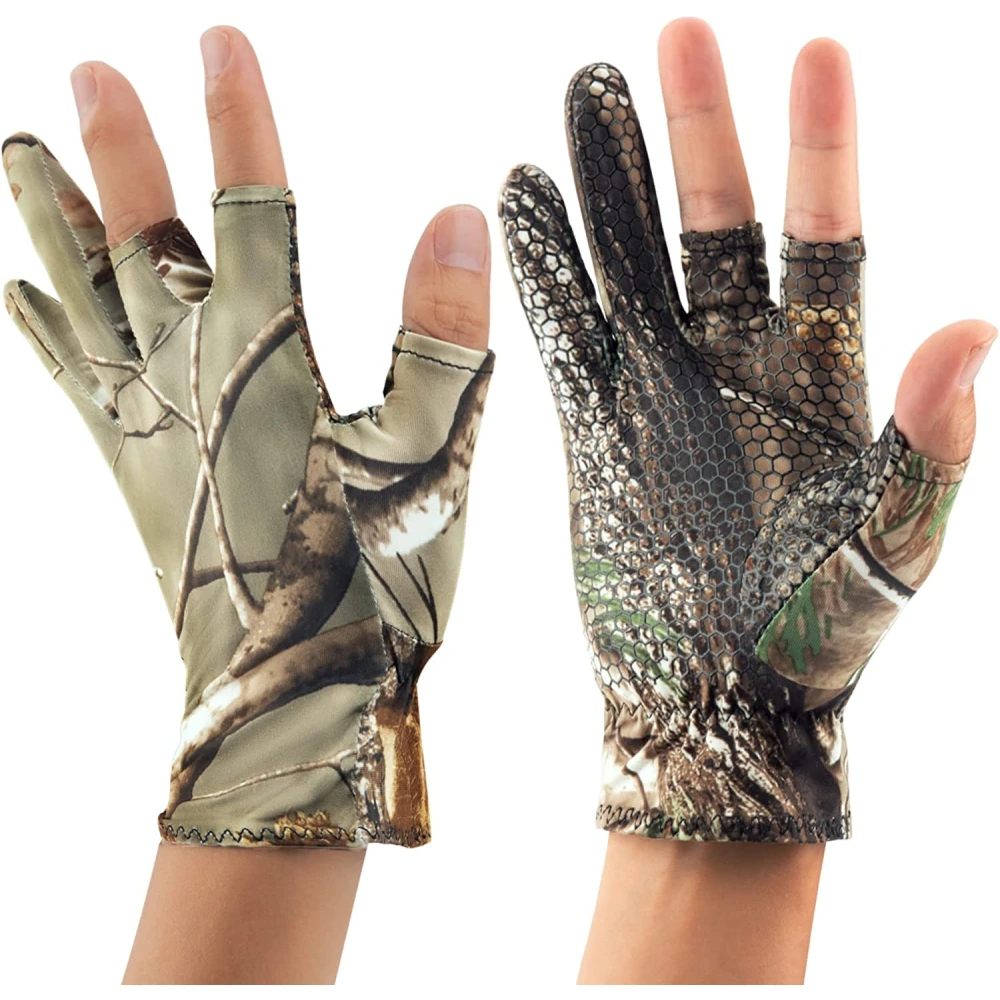 

Camo Fishing Gloves Camouflage Anti-Slip Elastic Thin Mitten 3 Fingers Cut Camping Cycling Hunting Half-Finger Gloves Camouflage