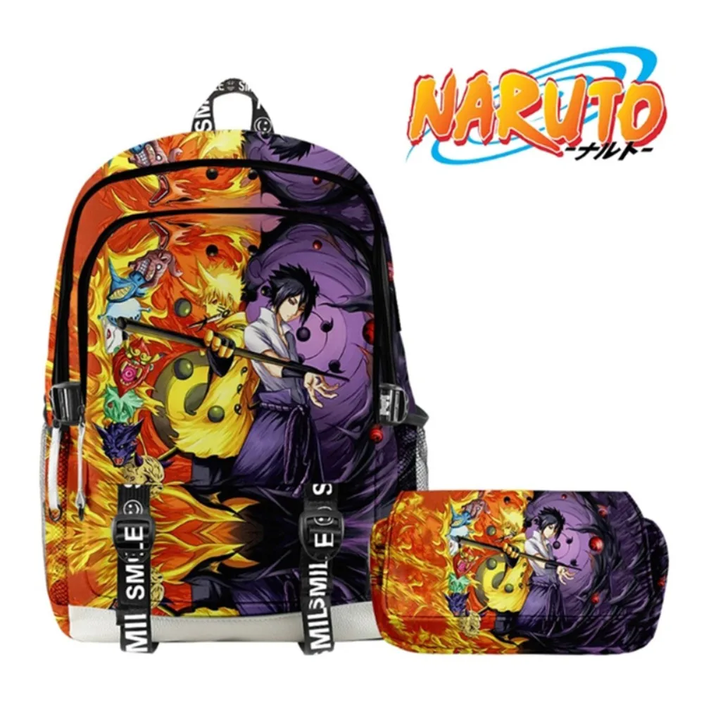 Mochila de Anime NARUTO para niños y niñas, conjunto de mochila de doble cubierta, estuche para lápices, mochila escolar impermeable para adolescentes, 36 estilos