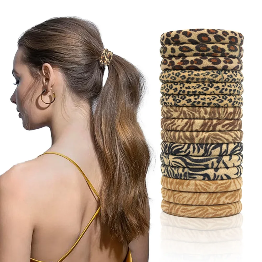 5PC Good High Elasticity Four Season Universal Leopard Hair Ties for Women Girls Ponytail Holder Hair Rings Rope Accessories