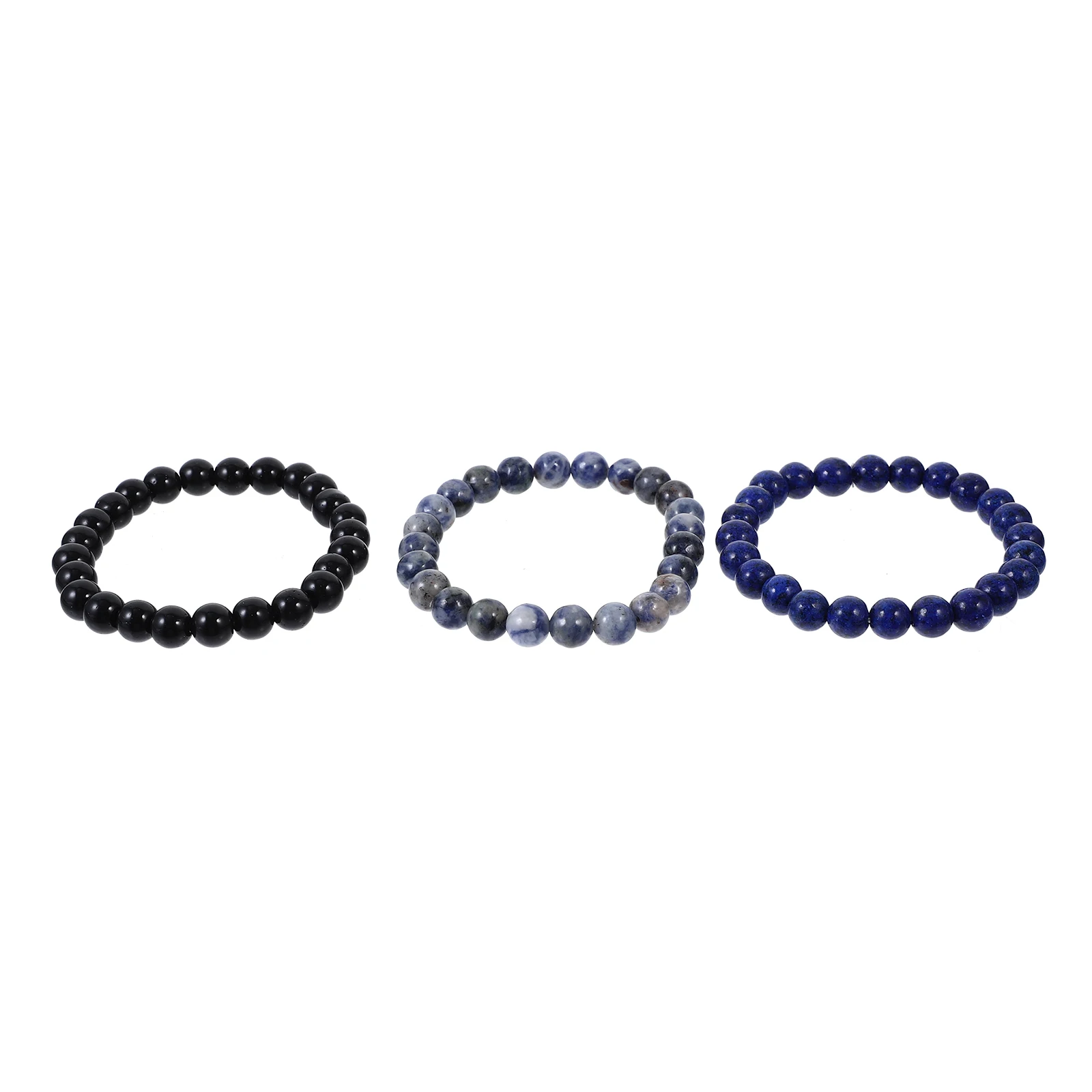 

3 Pcs Beaded Stretch Bracelets Natural Stone Blue Decorative Wrist Straps for Men Women Casual Official Occasions Gifts