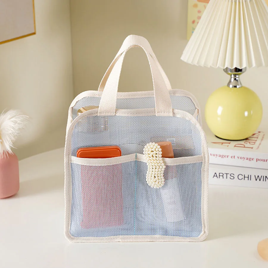 3Pcs/set Large Capacity Mesh Cosmetic Bag Zipper Lightweight Transparent Makeup Pouch Visibility Handheld Travel Storage Bag