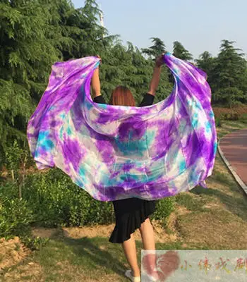 New tie-dye dancing 100% real Silk Veils nice Gradient color Silk Hand Scarfs for Dancing Stage Performance 2.5x1.14M size