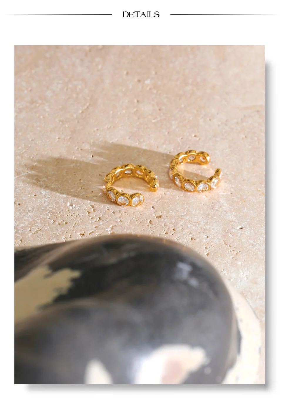 Yhpup Edelstahl-Ohrringe mit kubischem Zirkonia, wasserdicht, hochwertig, ohne Piercing, zarter Alltagsschmuck – Detail 8