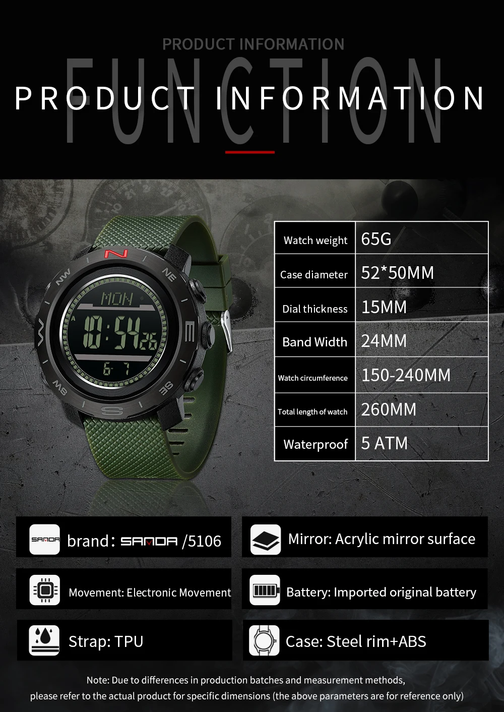 SANDA 5106 Student Electronic Watch Temperature Weather Forecast Outdoor Waterproof Sports Countdown Men's Electronic Watch