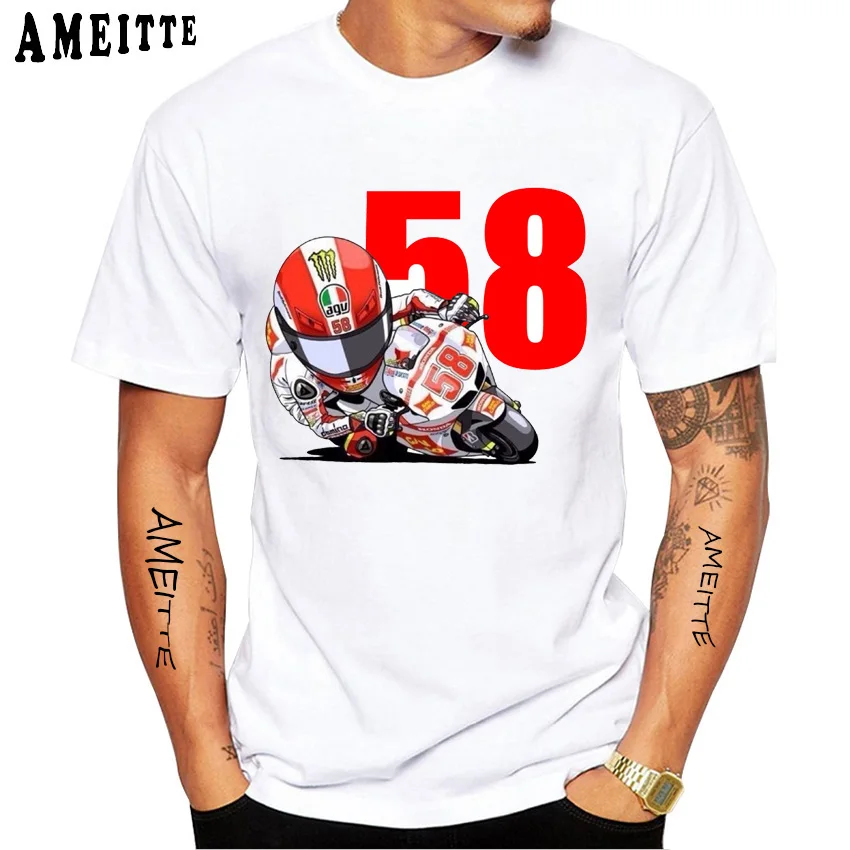 Marco Simoncelli 58 GP Rider T-Shirt New Summer Men Short Sleeve GS Sport Boy Casual Tees Motorcycle Lovers White Tops