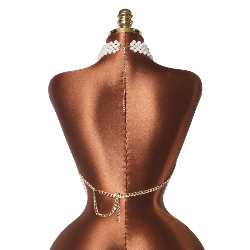 Damen-T-Shirts und Polos, mehrschichtige Perlen-Körperkette, elegante Halskette, Neckholder, für Hochzeit, Party, Abend, Top+женский – Detail 9