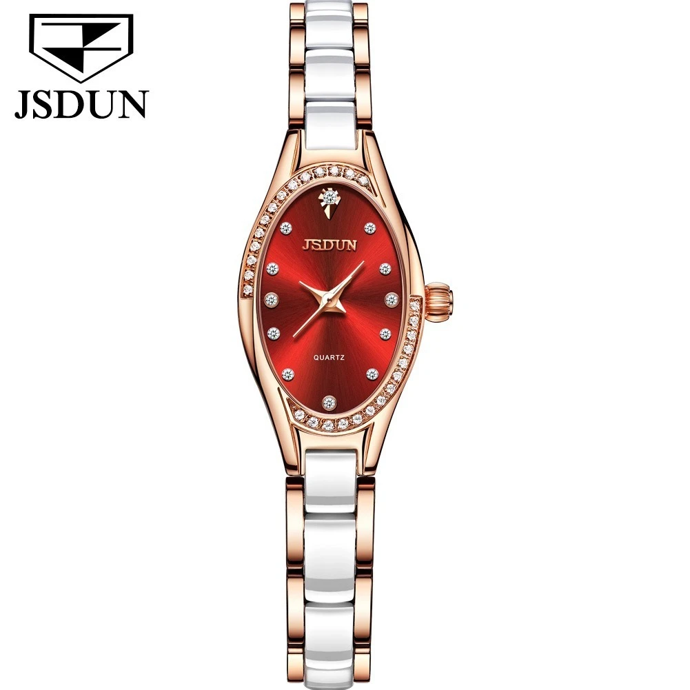 JSDUN 8842 Quartz Fashion Watch Gift Ellipse-dial Ceramic Watchband