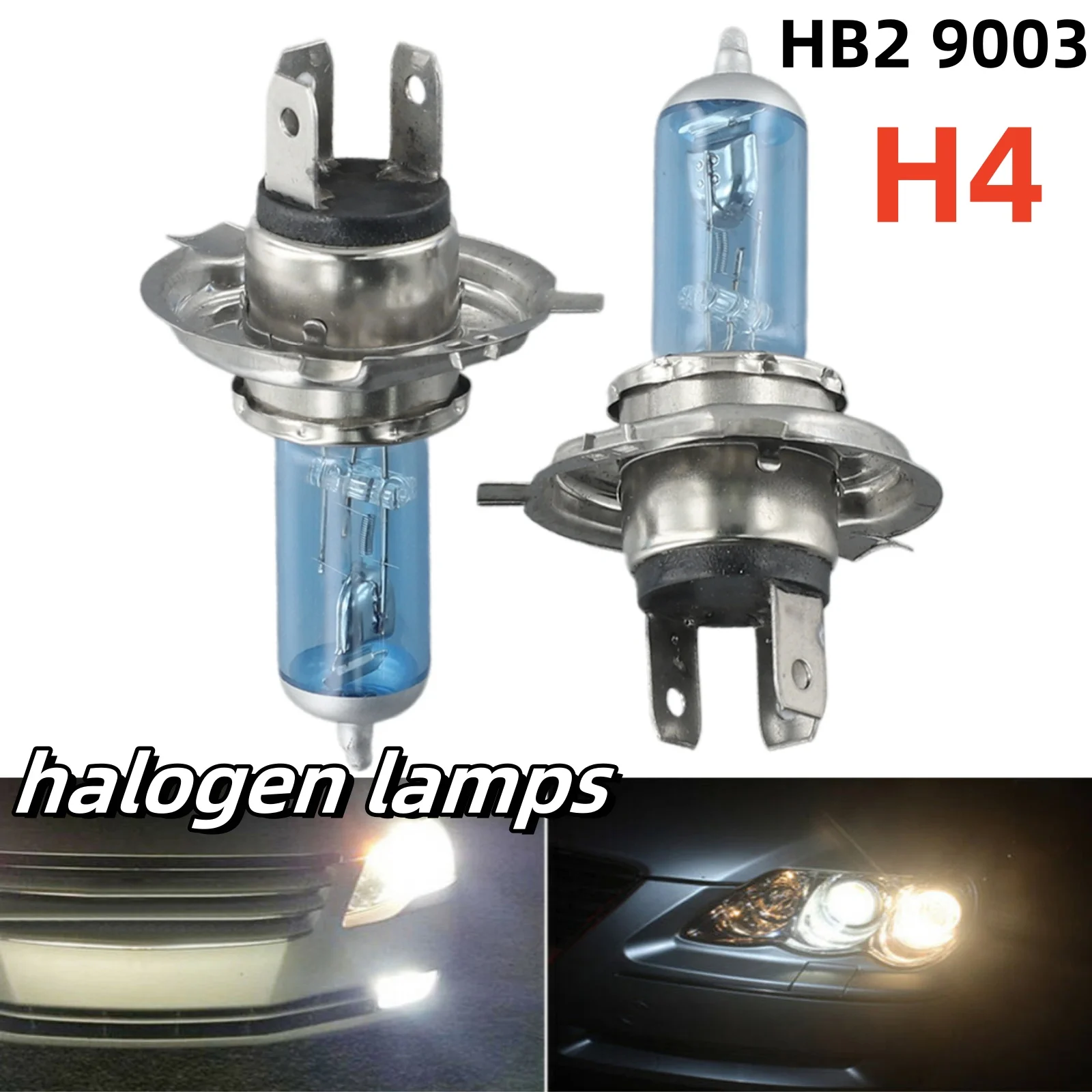 

2Pcs H4 HB2 9003 Car Headlight Warm White12V 55W 6000K Bright Light Halogen Headlight Bulb Quartz Glass Tube