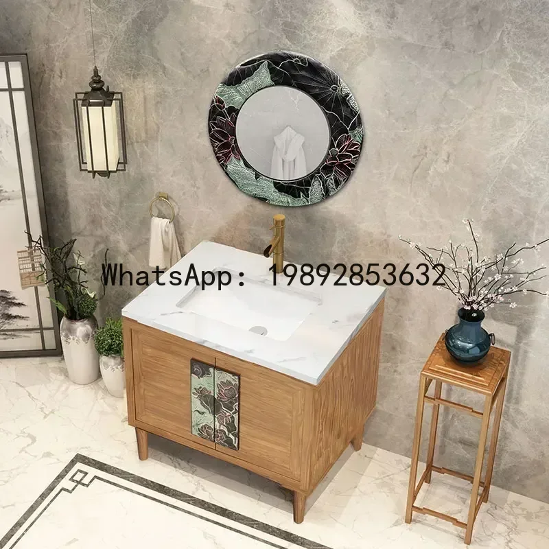 

X5-1 modern Chinese bathroom cabinet combination floor, classical imitation retro oak washstand hand washbasin cabinet