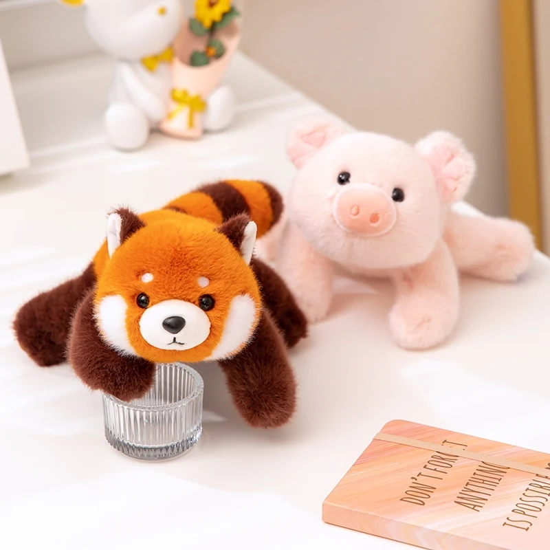 18cm Simulation Lying Raccoon Panda Husky Fox Pig Bear Sloth Rabbit Plush Toy Cartoon Animal Doll Gift for Kids Desktop Ornament