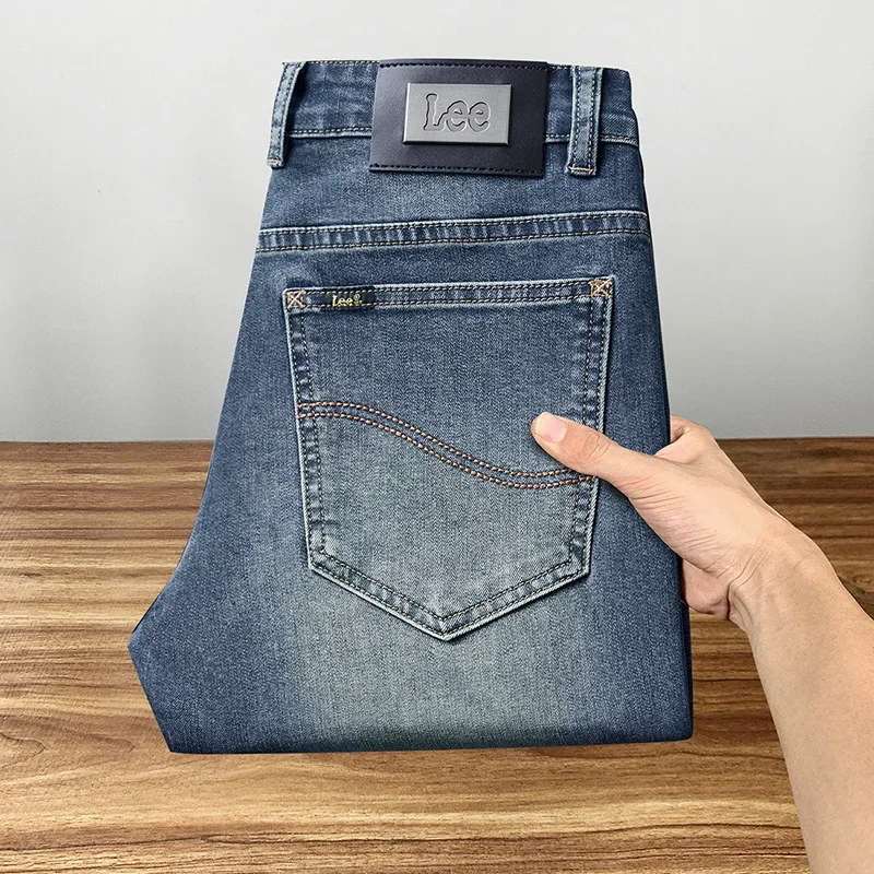 Lee Dex pantalones vaqueros de otoño de alta calidad para hombres adelgazantes marca de moda suave Casual primavera otoño pantalones masculinos