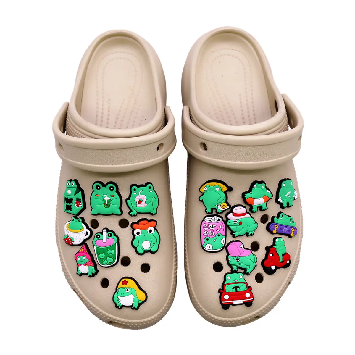 1Pc Frog Clog Charms Skateboard Car Bubble Tea Milk Box Kawaii Cute Aesthetic Shoe Studs DIY Badges Fun Novelty Accessory Gift