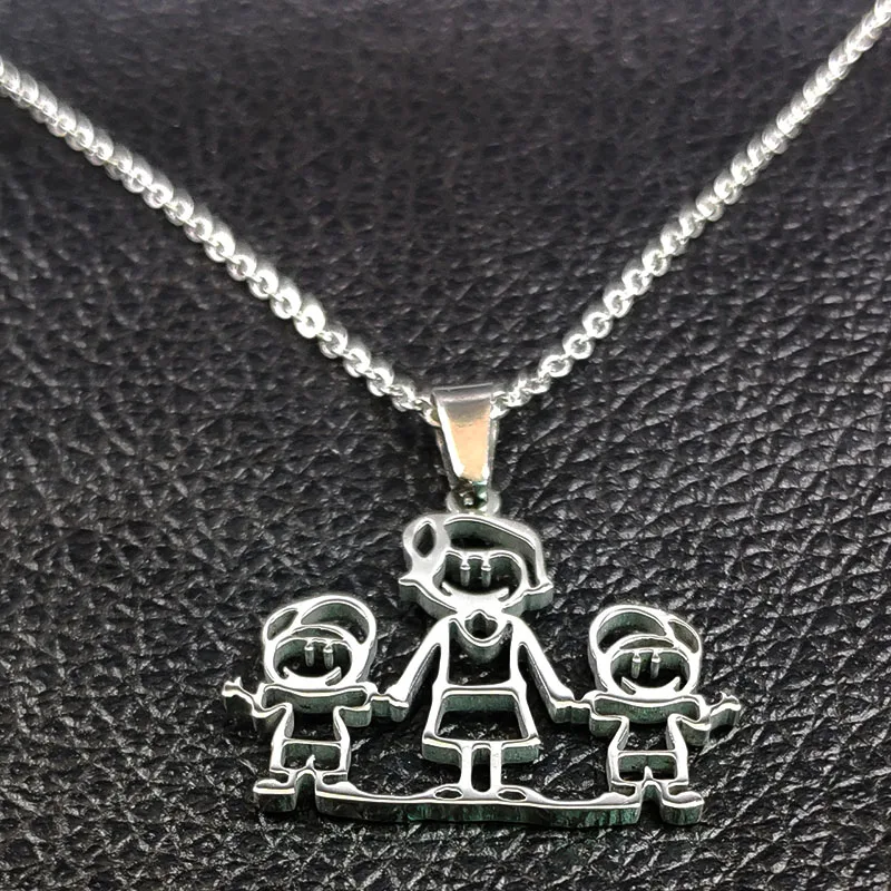 Mothers and Children Family Stainless Steel Necklaces Silver Color Necklace Jewelry dia de la madre Mother\'s Day Gift N328S01