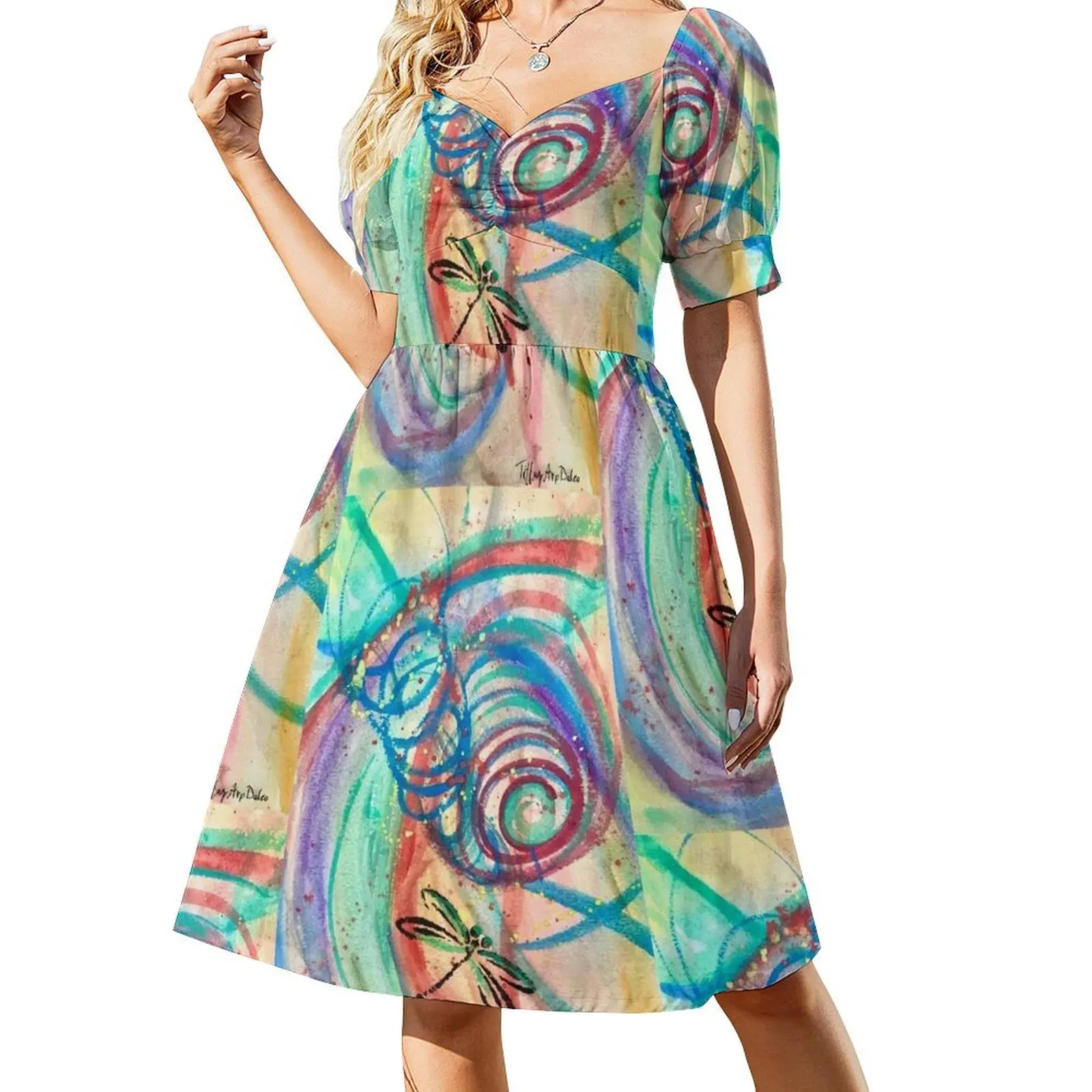 

Dragonfly Spiraling Short Sleeved Dress birthday dress for women summer dress korean women