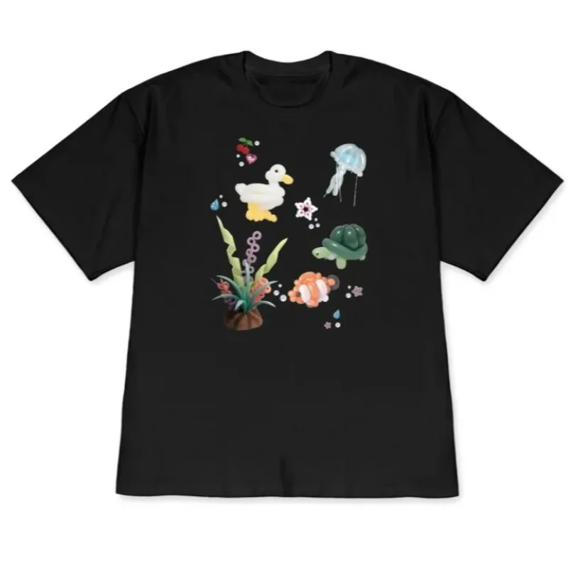 Free Clothing Clearance Cute Animal Balloon Graphic Stylish Versatile Top Kawaii Sea Creature Print Short Sleeve Daily Women Tee