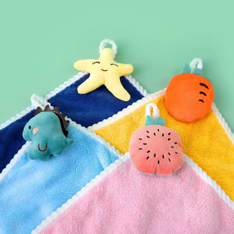 Coral Fleece Hangable Thicken Towel CartoonTowel Cute Absorbent Hand Towels Cleaning Cloth Rag Handkerchief