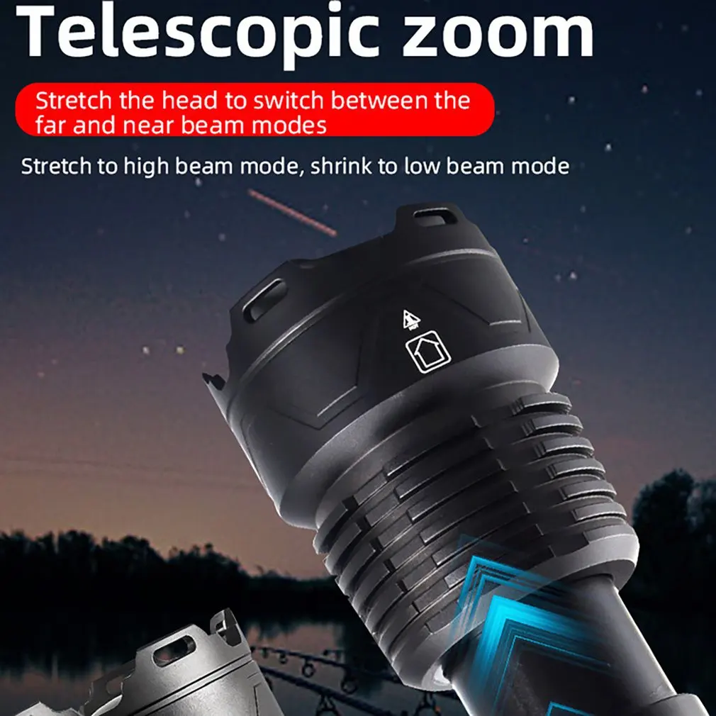 Lampe de poche en aluminium Rechargeable XHP160 à lumière LED, torche tactique puissante avec Zoom de Type C, 5000MAH, livraison directe