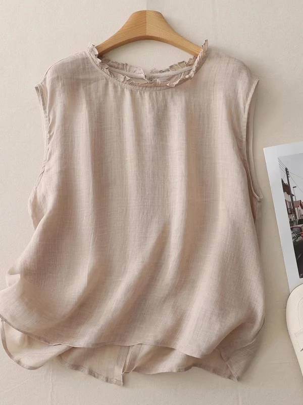 루즈핏 린넨 슬리브리스 여성 여름 신상 투웨이 헴프 베스트 빈티지 출퇴근 스타일