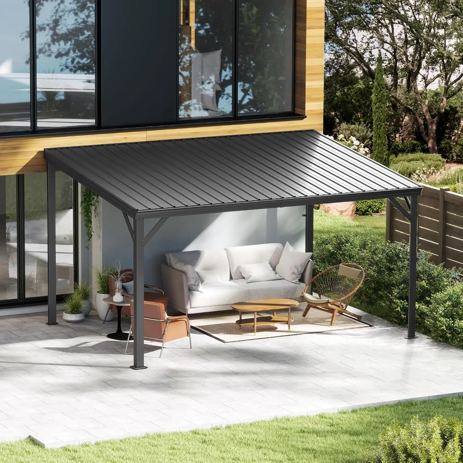 Domi 10' x 14' Lean to Hardtop Gazebo Wall Mounted Patio Gazebo Pergola, Customized