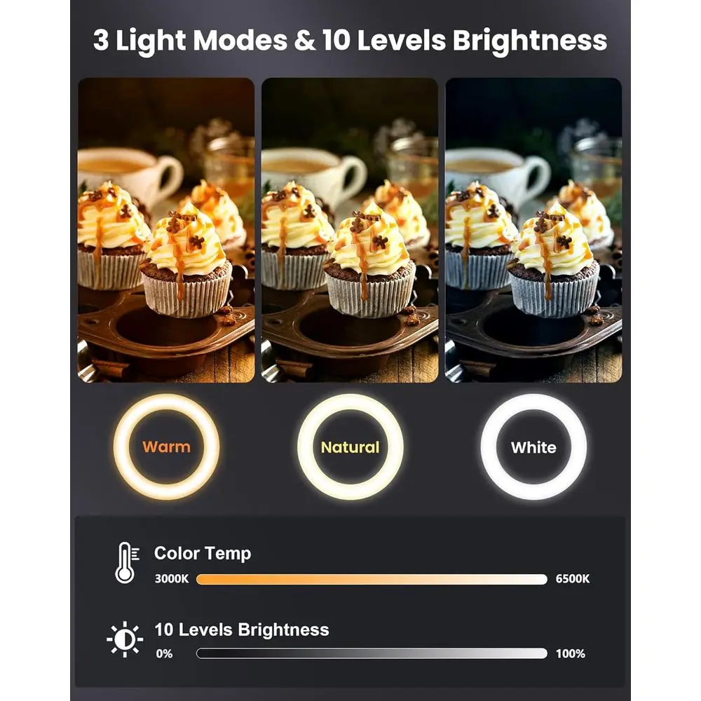 10 حامل كاميرا علوي قابل للتعديل مع حامل وحامل ثلاثي القوائم لهاتف iPhone، ضوء حلقة طويل 70.8 للفيديو والتصوير الفوتوغرافي والبث #5