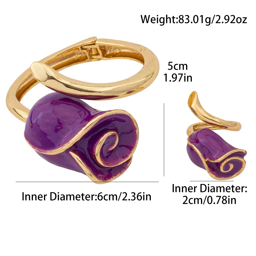 Vergoldeter Rosen-Armreif Ring Zinklegierung Verstellbares Manschettenarmband Ring Harz-Emaille Farbige Blumen Schmuckzubehör Geschenke – Detail 4