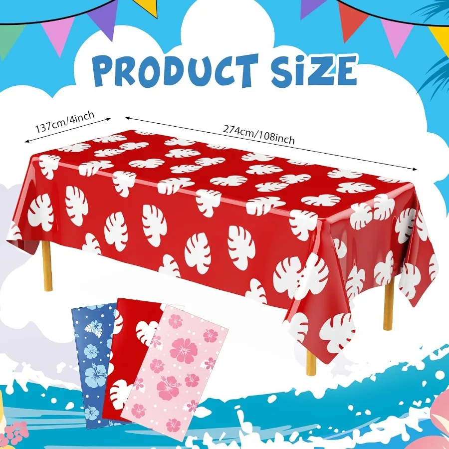 3 Sheets Hawaii Hibiscus and Tropical Leaves Tablecloth Birthday Party Decorations Blue Alien Cartoon Table Cove for Birthday P