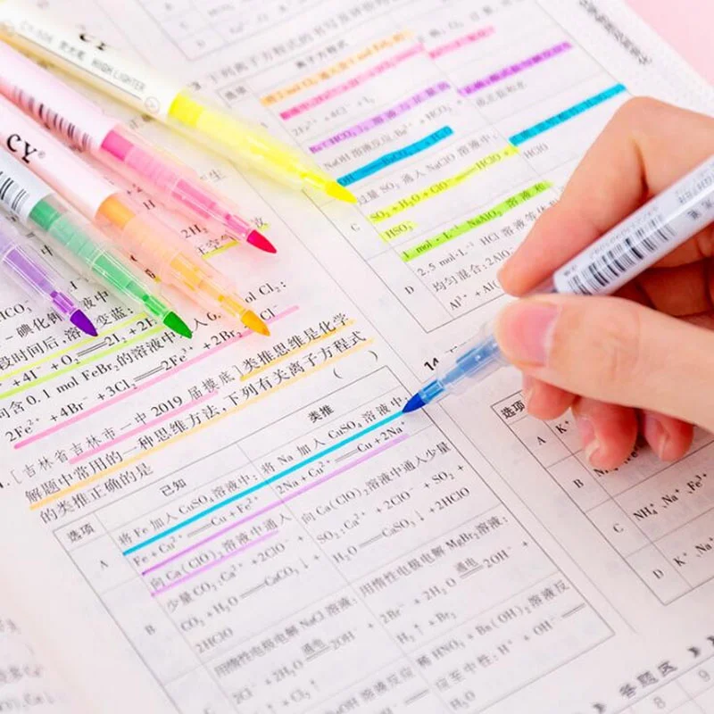 3PCS/6PCS/set of Student Color Oblique-head Double-headed Highlighter Pen Focus Line Graffiti Hand Pen Watercolor Pen