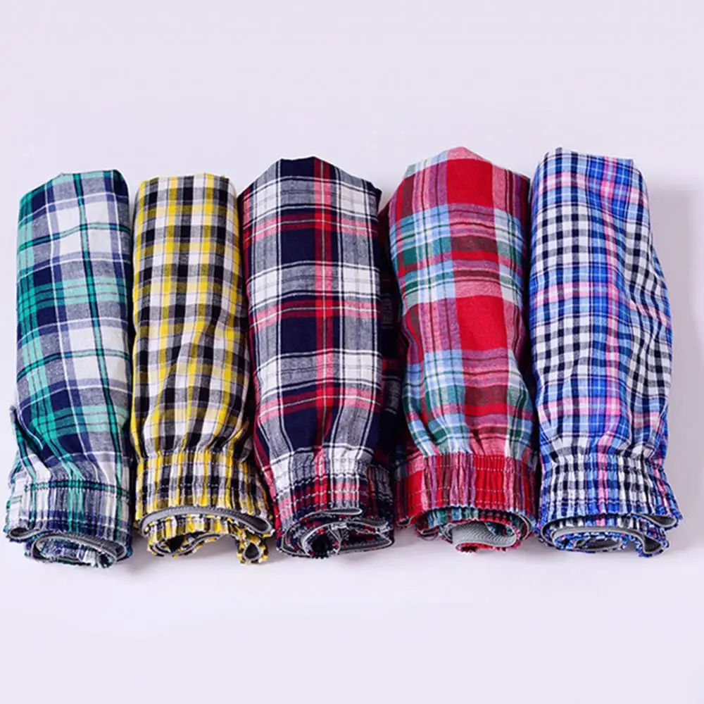 Men\'s Cotton Arrow Boxers Casual Plaid Print Elastic Waist Men Underwear Summer Loose Breathable Beach Pants Boxers Shorts