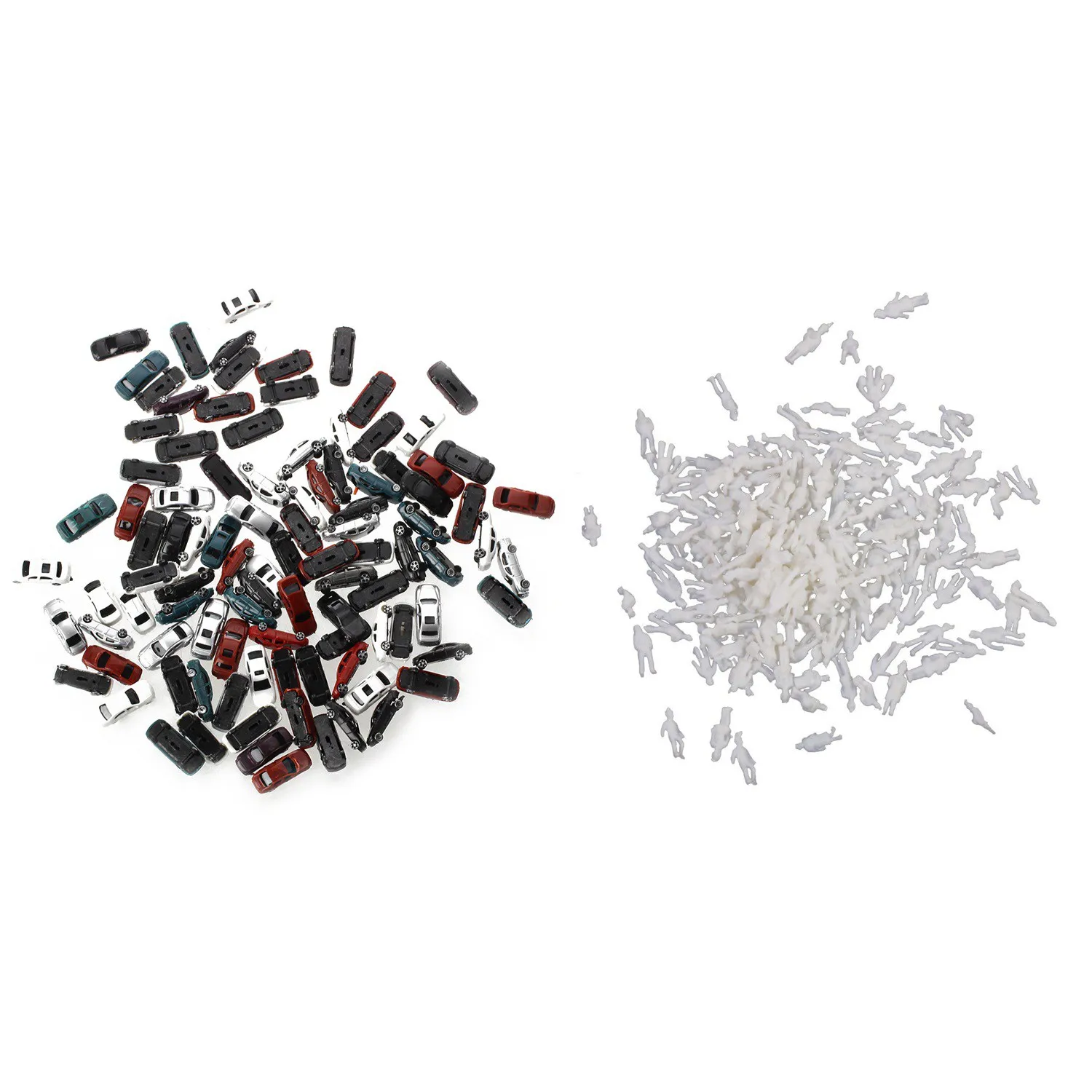 100Pcs Painted Model Car Building Train Layout Scale N Z (1 To 200) C200-4 & 100X Model People Figures Scale 1:200 White Assorte
