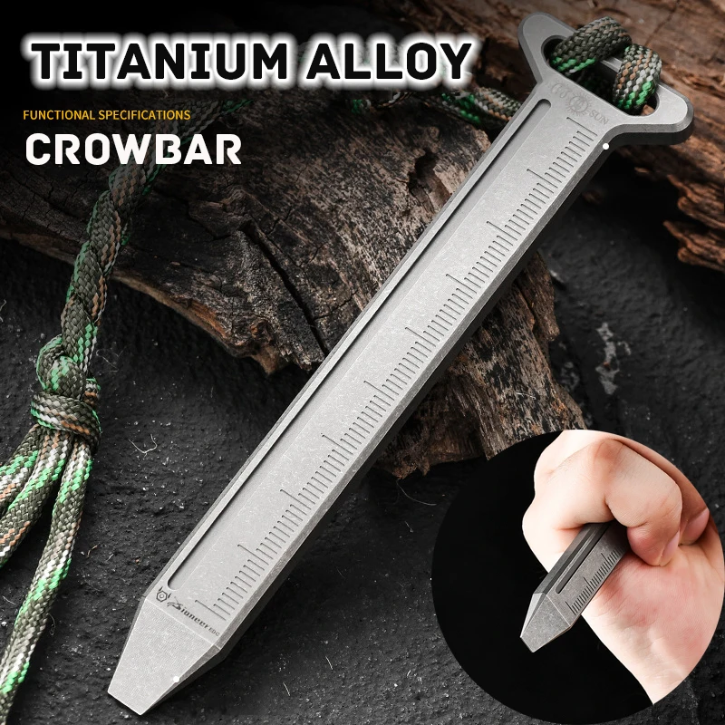 Titanium Alloy Crowbar Multi-functional Ruler Nail Puller Bottle Opener Outdoor Self-defense Tool Portable Keychain Window Break