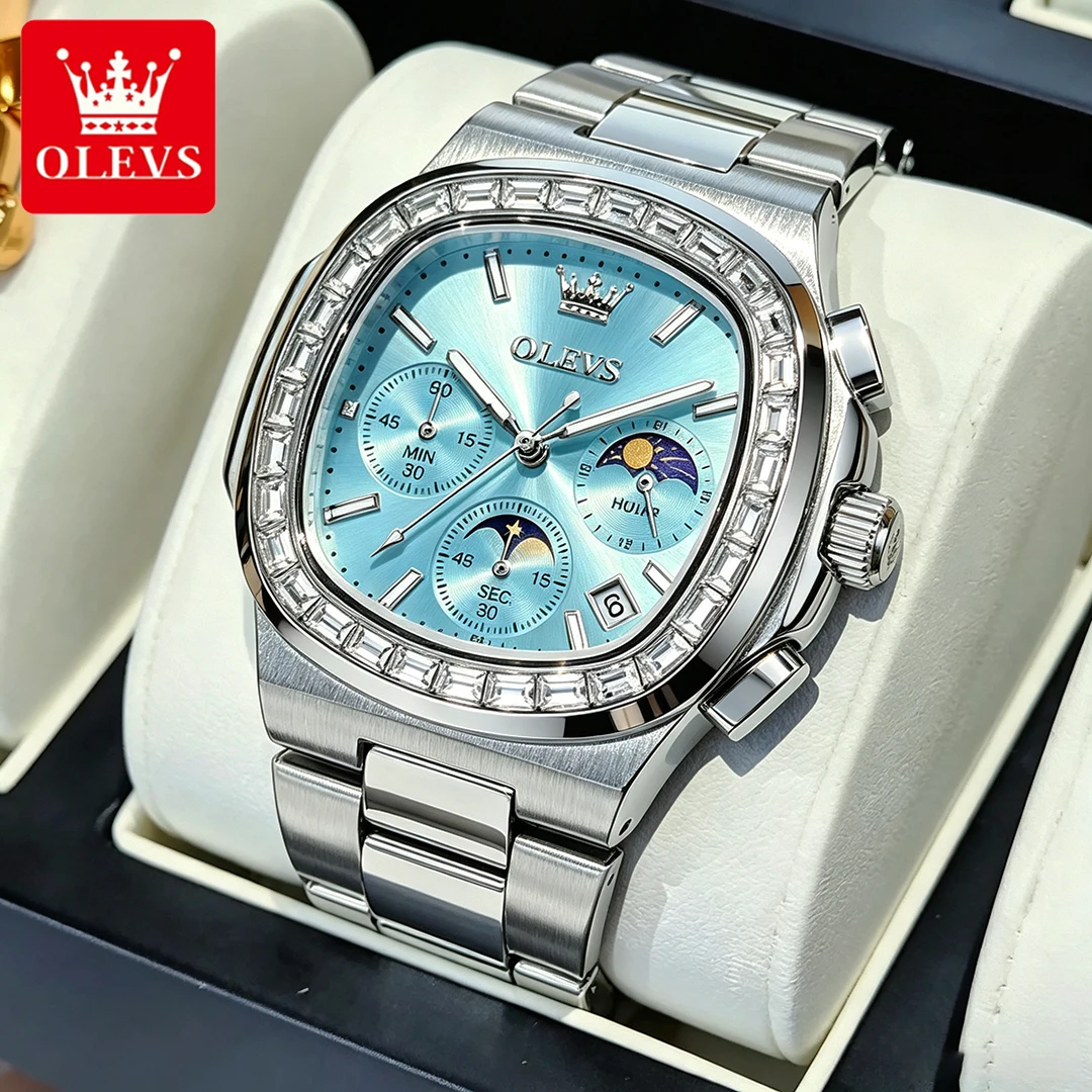 Luxury Watch Moon Phase - OLEVS 남성용 시계 클래식 럭셔리 지르콘