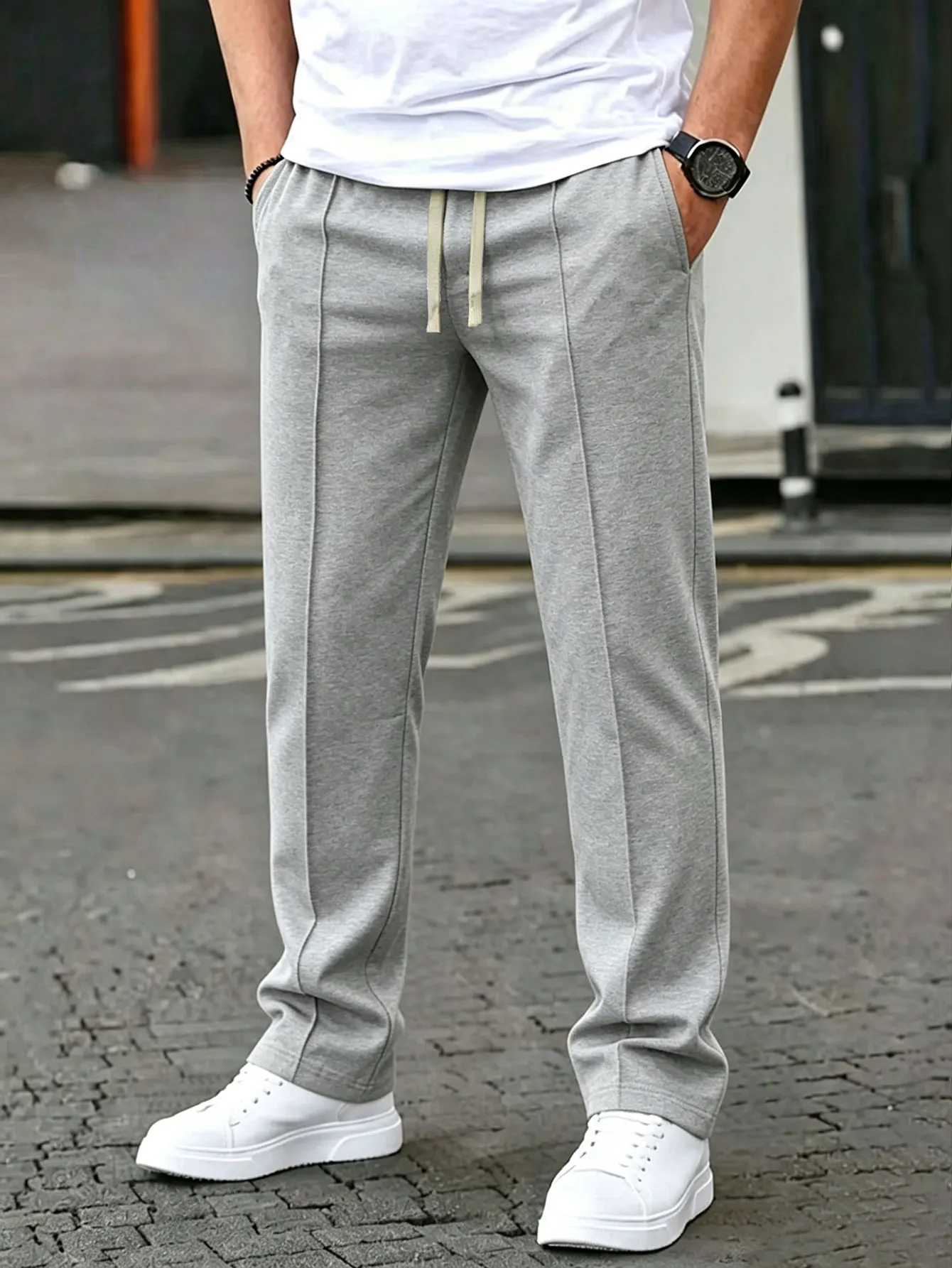 Pantalon de survêtement décontracté et léger pour homme, style minimaliste, coupe sport, avec cordon de serrage à la taille