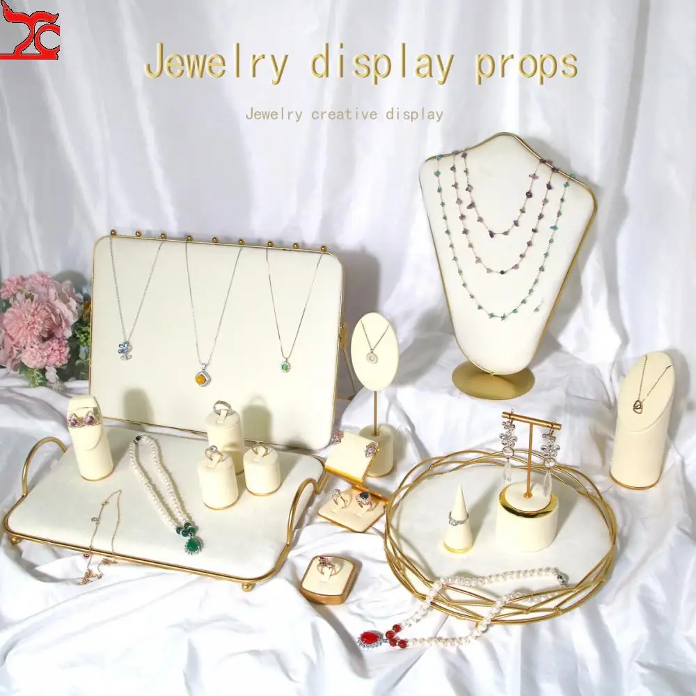 

Creative Combination with Jewelry Display Case Metal Beige Suede Rack Ring Necklace Bracelet Pendant Shooting Counter Props