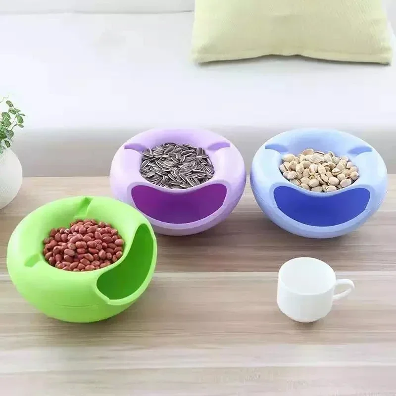 Fashion Plastic Fruit Dish Snacks Nut Melon Seeds Bowl Double Layer Candy Plate Multifunctional Fruit Plate 20*10cm