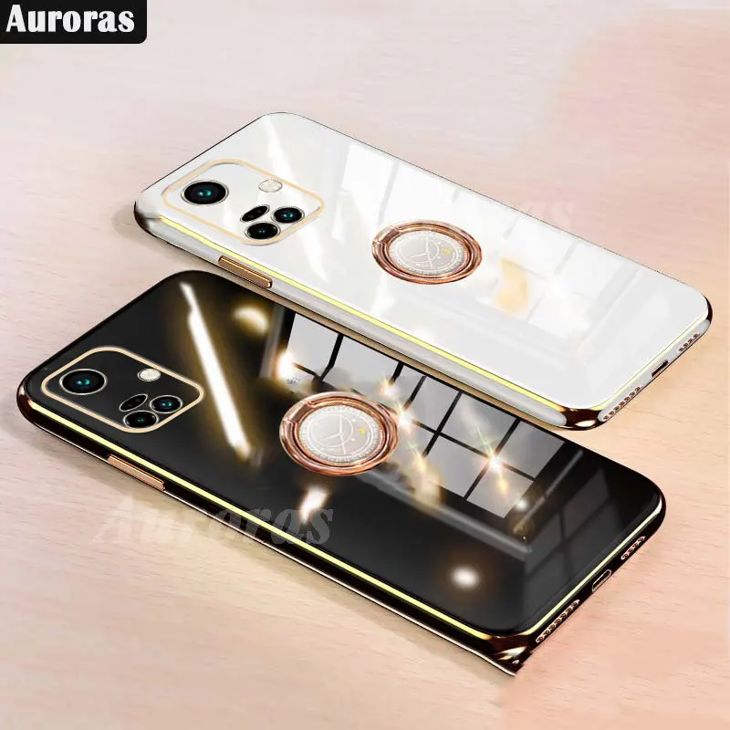 

Auroras Case For Tecno Camon 19 Pro Soft Electroplate Plating Solid Color With Ring Shockproof Cover For Tecno Camon 19 Neo Case